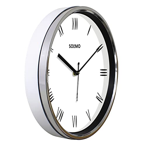 Image of Amazon Brand - Solimo 12 Inches & Glass Wall Clock - Dual Frame Roman Numbers (Silent Movement, Silver & White Frame) SC-1973