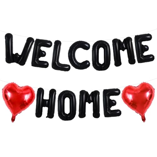 Image of TONIFUL 16 Inch Black WELCOME HOME Foil Letter Balloons Banner Decorations