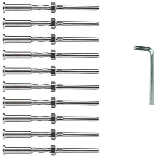 20 piezas de tensor invisible de cable roscado con extremo hexagonal para cable de 1/8 pulgada, color plata miniatura 3