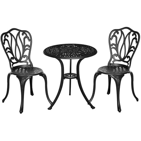 Outsunny 3 Piece Garden Bistro Set with Umbrella Hole Cover