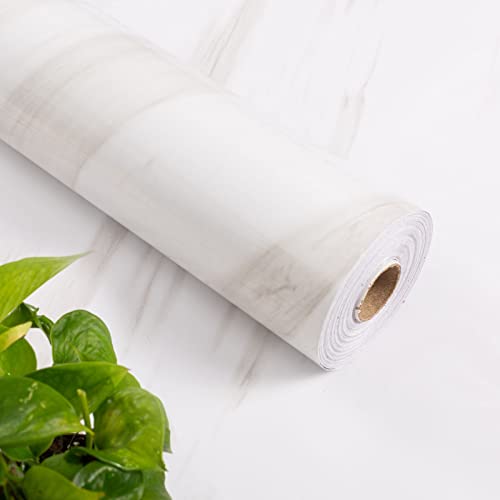 weiseni Glossy White Marble Wallpaper Granite White/Gray Wallpaper 15.75 "x118