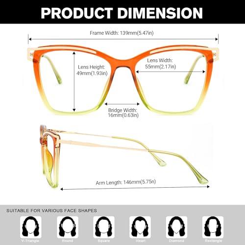 Image of Zeelool Blue Light Blocking Glasses, Cat Eye Frame Glasses for Women Eyeglasses with Clear Lens Anti Eyestrain & UV from Computer /TV /Phone ZJGX999416-09B Orange-Green