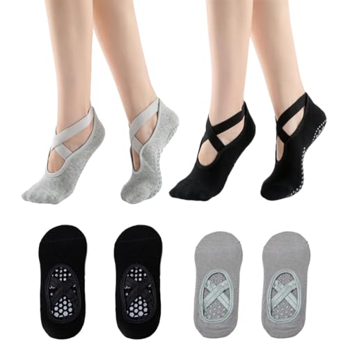 INGJIA 2 Paires Chaussettes antidérapantes Femmes, Chaussettes Yoga Pilates, Grip Sport Chaussettes, Tenue de Sport Fitness Femme Accessoires Cadeau