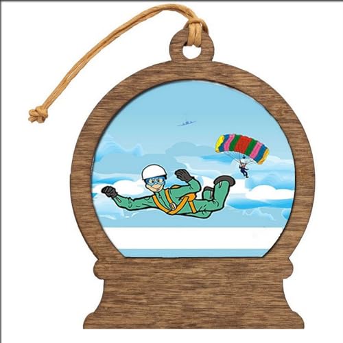 PrintedPerfection.com Personalized Skydiving Male Wooden Snow Globe Shaped Christmas Ornament