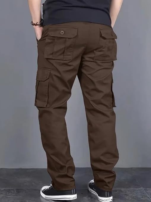 Image of DBAX Men's Olive Green Utility Cargo Pants | Multi Pocket Relaxed Fit Cargo Trousers | Durable Casual Streetwear Pants for Men