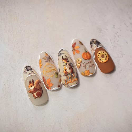 Fall Nail Stickers Cute Maple Leaf Pumpkins Bunny Nail Decals 1PCS 5D Embossed Self-Adhesive Cute Autumn Nail Design Sticker DIY Nail Manicure Accessories Fall Nail Decorations Nail Art for Women - Image 5