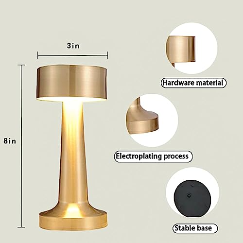 Image of XERGY LED Metal Lamp with Rechargable Battery Touch,3 Colors Stepless Dimming, 800MAH Rechargeable Battery Operated, Restaurant,Night Light for Kids Nursery,Nightstand (Gold)