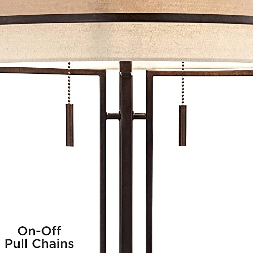 Franklin Iron Works Andes Modern Industrial Table Lamp 27 1/2" Tall Oil Rubbed Bronze Brown Metal Stacked Double Fabric Drum Shade for Bedroom Living Room House Home Bedside Nightstand Office Kids