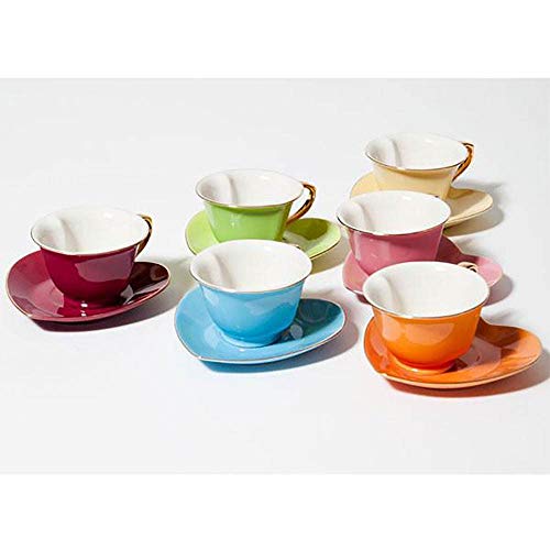 Classic Coffee & Tea Inside Out Heart Cups & Saucers, Set of 6, Assorted/Gold, 3 Oz.