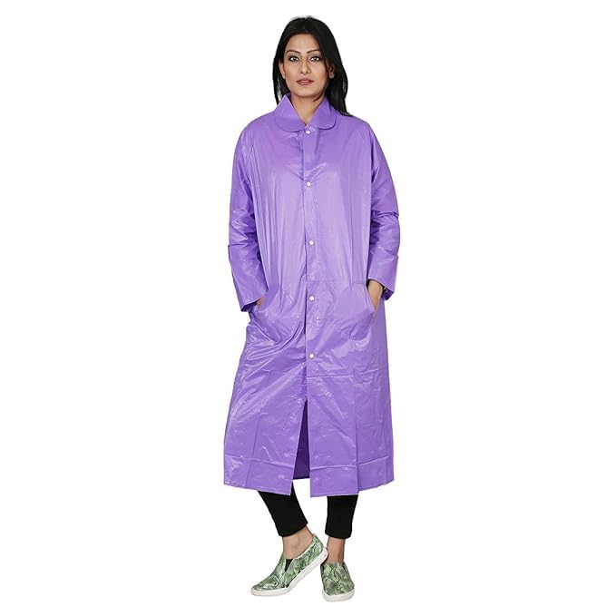Tricky Shopper™ Women/Girl Solid PVC Raincoat With Detachable Hood M Size Purple Color-picture-23