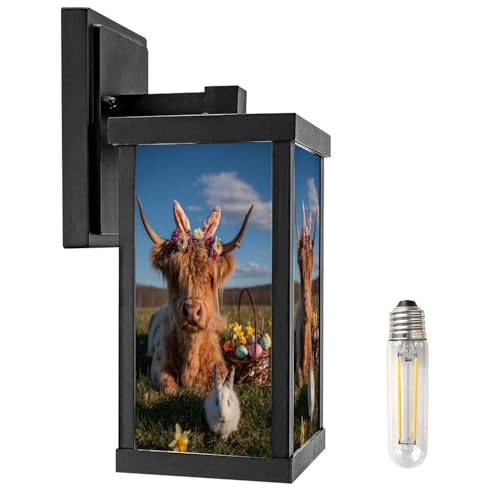 DERUINVAIO Outdoor Wall Lights Pastel Highland Cow Easter Eggs Sunlit