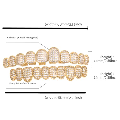 Grillz Hip-Hop 18K Gold Teeth Grillz Grills Inlaid with shiny zircon Rap Accessory Teeth Braces personality Halloween＆Christmas Wear - Comes With Tweezer & Dental Wax4