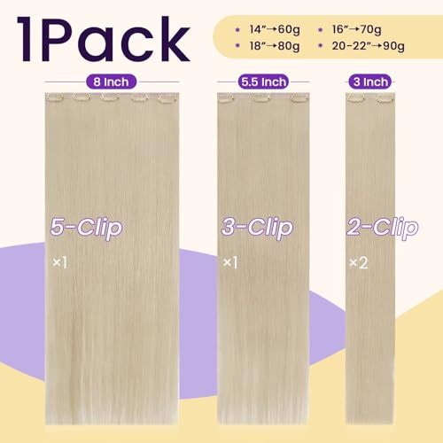 Image of LaaVoo Seamless Clip in Hair Extensions Human Hair Bleach Blonde Seamless Hair Extensions Clip ins Blonde Seamless Clip in Human Hair Extensions Invisible PU Weft 14 Inch 4PCS /75g