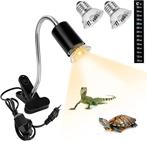 above zero Lámpara para Tortuga 360° Rotación, Lampara de Calor Temperatura Ajustable Lámpara para Reptiles con 2 Bombillas (Lámpara 50W UVA/UVB) y Termómetro