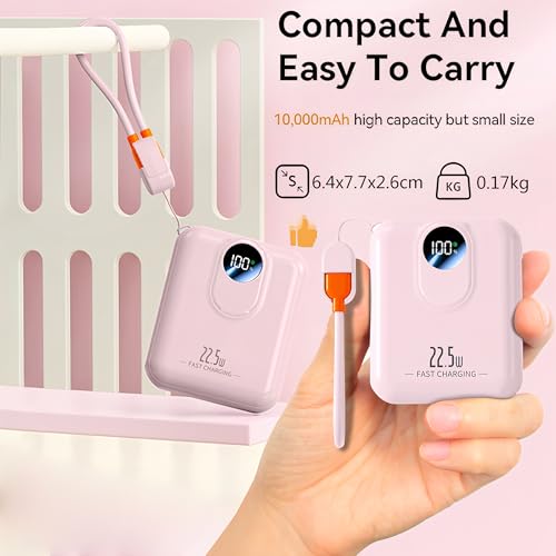 Batería externa de 10000 mAh rosa con 4 salidas de carga simultánea y pantalla LED 3