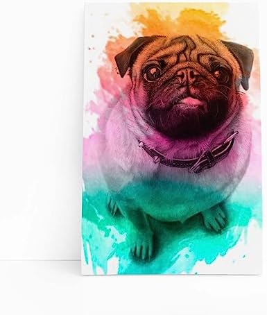 Quadro Pug Cachorro Cão Tinta Aquarela Canvas 60x40cm