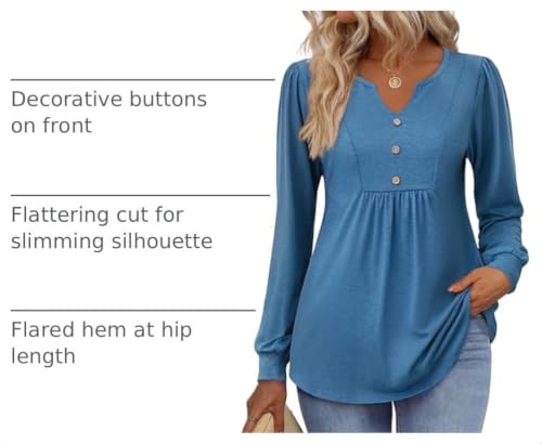 Image of Zeagoo Womens Long Sleeve Tops Fall V Neck Shirt Casual Pleated Tunic Top