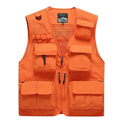 Men's Puffy Vests Multi Pocket Vest Thin Outdoor Fishing And Mountaineering Photography Breathable Tank Top, M-4XL