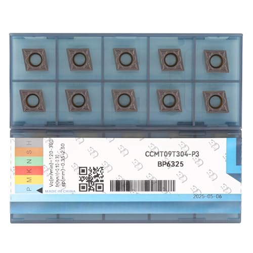 CDBP CNC Carbide Inserts CCMT32.51 Ccmt09t304 for Lathe Turning Tool, Tin Coated Lathe Replacement Cutters with Semi-Finishing Chipbreaker, 10 Pcs