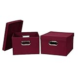Household Essentials 10KDBG Collapsible Fabric Storage Box with Lid, 2 Pack, Burgundy, Red
