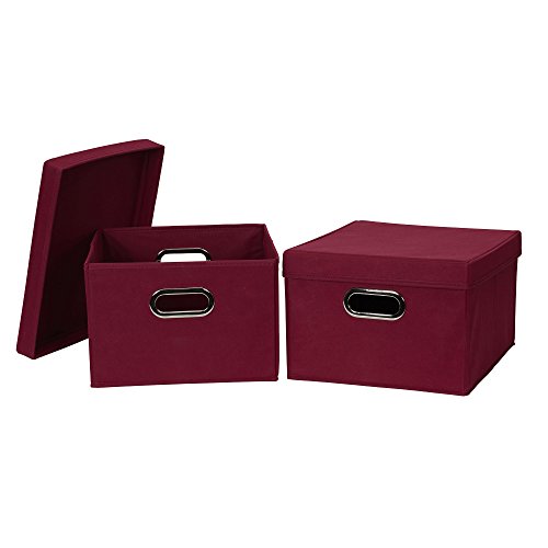 Household Essentials 10KDBG Collapsible Fabric Storage Box with Lid, 2 Pack, Burgundy, Red
