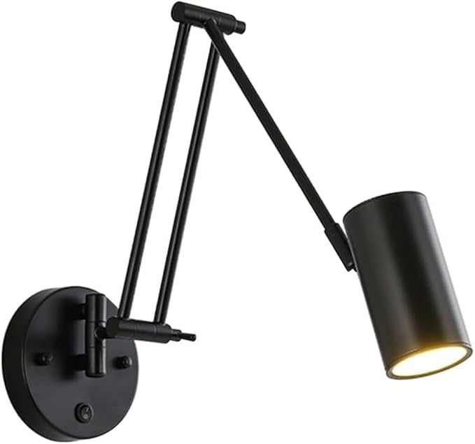SWEMOPP Mid Century Modern Swing Arm Wall Sconce Fixture Antique Gold Wall Mounted Reading Light with On Off Switch Adjustable Arm Farmhouse Black Wall Lamp for Bedside Bedroom Living Room Headboard