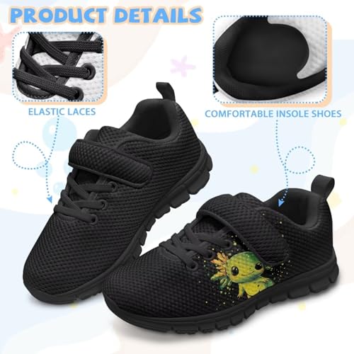 Black Shoes for Boys Axolotl Shoes for Boys Todder Boys Tennis Shoes Strap Sneakers with Single Buckle Casual Running Walking Shoes Suitable for Outdoor/Hiking/Party,Size 13.54