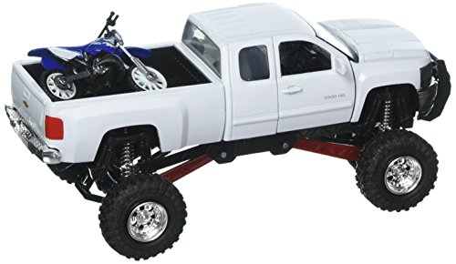New Ray 1:32 Xtreme Off-Road - Chevrolet Silverado 2500HD blanco con Yamaha YZ 125 miniatura 2