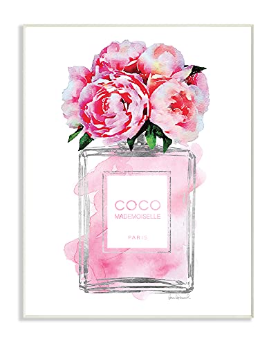 Stupell Industries Glam Perfume Bottle V2 Flower Silver Pink Peony Wall Plaque Art, Proudly Made in USA, 10 x 15, Wall Plaque