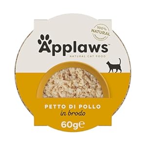 Applaws 100% nourriture humide naturelle pour chats adultes, blanc de poulet avec riz en bouillon – 10 pots de 60g