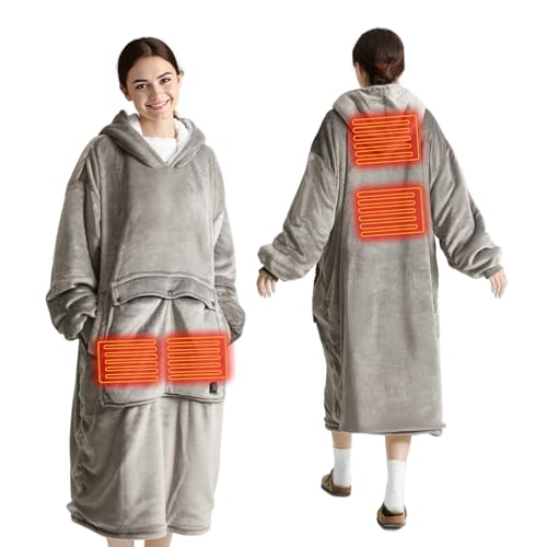 Citybay Wearable Heated Blanket Hoodie, USB Cordless Wearable Electric Blanket with 3 Heat Settings & Giant Pocket, Cozy Warm Oversized Sherpa Blanket Sweatshirt for Women & Men (Light Grey) by Citybay - Used condition - US$42.49