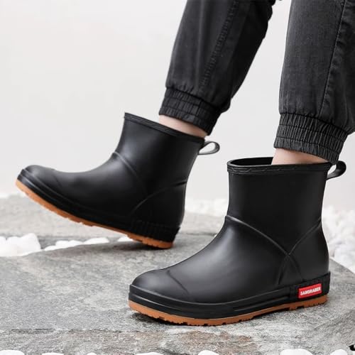 FENGSHENG-SHOP Wellington Boots for Women and Men Ankle Ladies Wellies Short Chelsea Booties Waterproof Rain Boots (Black, Adult, Men, 8.5, Numeric, UK Footwear Size System, Wide) - Image 3