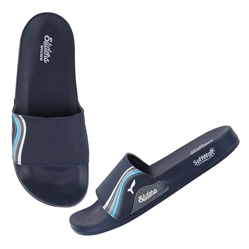 URJO GLIDER Men's Sliders/Slippers Lightweight Super Flexible Arch Support Durable Anti Skid & Stylish Dailywear Sliders/Slippers for Men by Welcome M GLIDER-NVY_8