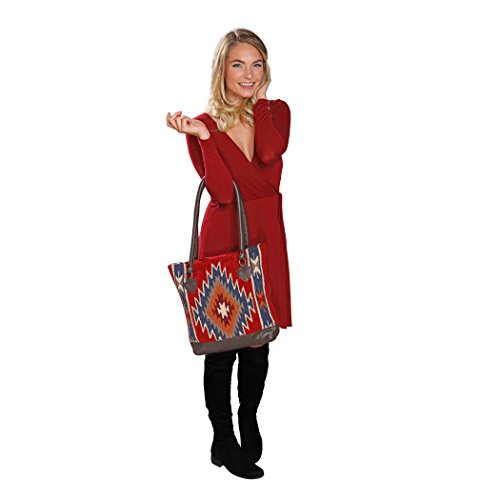 Genuine Leather Large Eco Friendly Tote Bag, Native American Styles On Hand-Woven Wool (Patriot) #TOP5