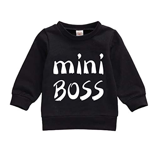 Infant Baby Boy Girl Sweatshirt Tops Long Sleeve Letter Print Sweater Crewneck Pullover Shirts Casual Clothes (Black Mini Boss, 12-18 Months)