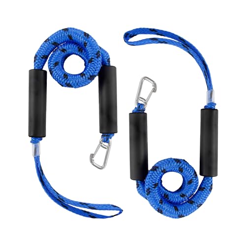 Hopeseily 4FT Bungee Dock Line, Shock Absorbent Mooring Rope with Stainless Steel Clip, Build in Snubber, Boat Accessories Anchor Line for Boats Jet Ski SeaDoo Pontoon Kayak Canoe PWC, Navy Blue 2Pack