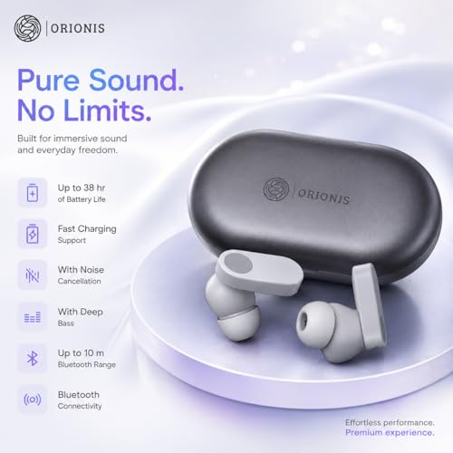 Image of ORIONIS Buds 2R Earbuds with 12.4mm Dynamic Drivers, 4-Mic AI ENC, Bluetooth 5.4, 38H Playback, Fast Charging, Low Latency Gaming & IP55 Water Resistance (White)