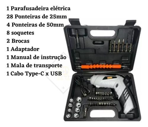 Mini Parafusadeira Sem Fio portátil Recarregavel 32 ponteiras + maleta com acessórios