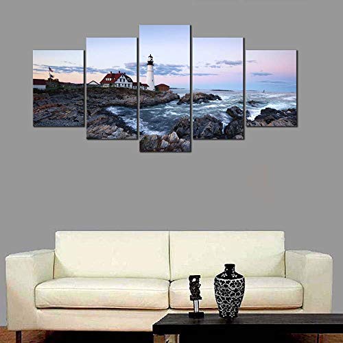 Wieco Art Portland Lighthouse 5 Piece Seascape Canvas Paintings Wall Art Extra Large Modern Ocean Sea Beach Giclee Canvas Prints Artwork Pictures Home Office Decoration For Living Room Bedroom Xl #TOP7