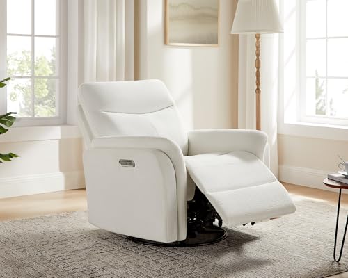 Image of VANOMi Power Recliner Chair Swivel Glider, Electric Rocking Recliner Chairs with USB and Type-C Ports, Nursery Chair Recliner for Living Room, Bedroom, Apartment（White）