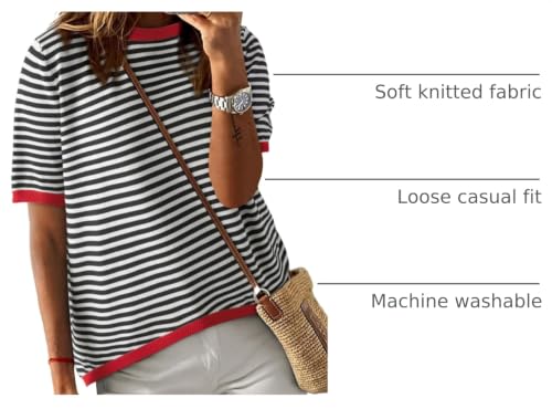 Image of Dokotoo Womens Tops 2026 Casual Summer Crewneck Short Sleeve Striped Color Block Knit High Low Trendy Pullover Sweaters