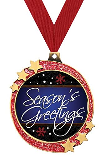 Crown Awards Season's Greetings Red Glitter Award Medals, 2.5" Gold Shooting Star Season's Greetings Trophies, 100 Pack Prime