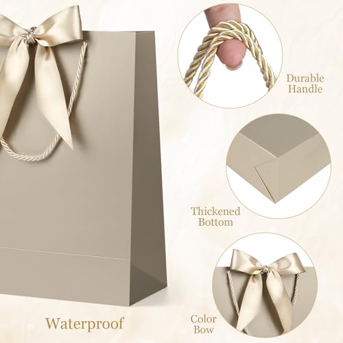 Image of JMANNI Gift Bag, 1PCS Bags with Ribbon and 1 Greeting Cards 2 Tissue Paper, Portable Paper Gift Bag with Handles, Present Bags for Birthday Wedding Party Graduation Mothers Day Fathers Day(Champagne)
