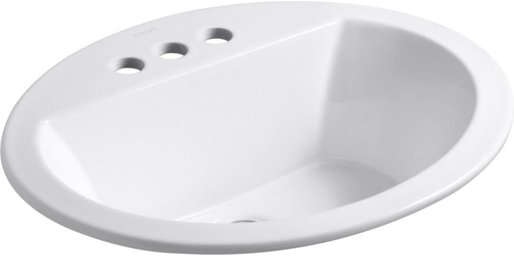 Kohler K-2699-4-0 Vitreous china Drop-In oval Bathroom Sink, 21 x 21 x 9.75 inches, White