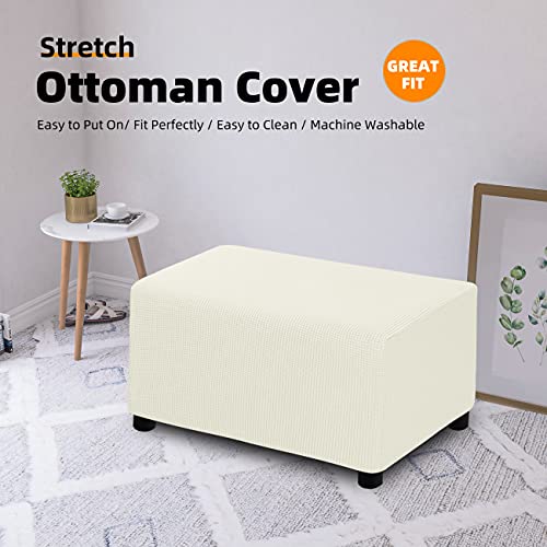Danabest Super Stretch Jacquard Ottoman Covers Slipcover Rectangle Stool Furniture Protector For Pets,Kids(Ivory,Small Ottoman) #TOP1