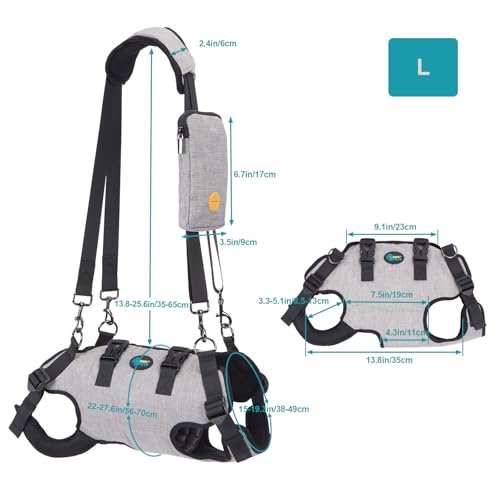 Ownpets Tragehilfe Geschirr, Hebegeschirr für kleine Hunde, Tragtuch für kleine Haustier, Ganzkörpergeschirr, Hunde Tragetasche mit Schultergurt, Weich, Wasserdicht, Einstellbar, Grau, L