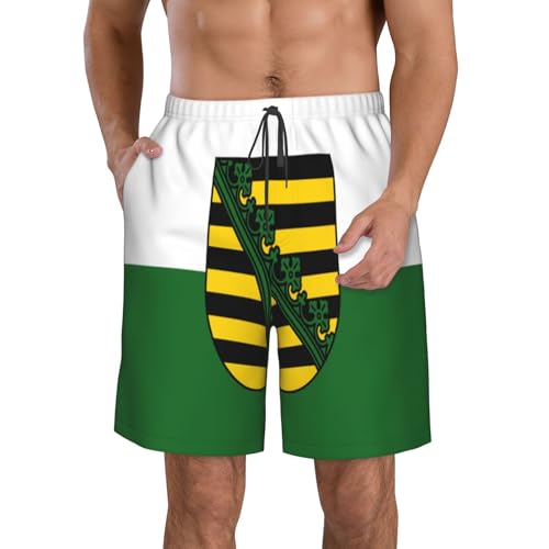 Saxony Flag Men's Beach Pants-Quick-Dry & Comfortable Mens Beach Shorts for Men, Perfect for Surfing and Everyday Wear White