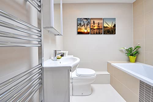 Kk·color Sunset Green Bristlegrass Modern Red Orange Pictures Paintings On Canvas Wall Art Stretched Canvas Prints Artwork For Living Room Bedroom Home Office Decorations 16"X12" 3 Piece #TOP6