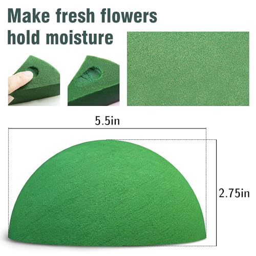 Max Shape Floral Foam Half Ball 5.5\" for Floral Arrangements, Round Floral Foam Half Balls Green, Wet Floral Foam for Artificial Flowers 2pcs
