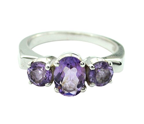 Bague en argent sterling véritable et améthyste violette éclatante taillée avec précision